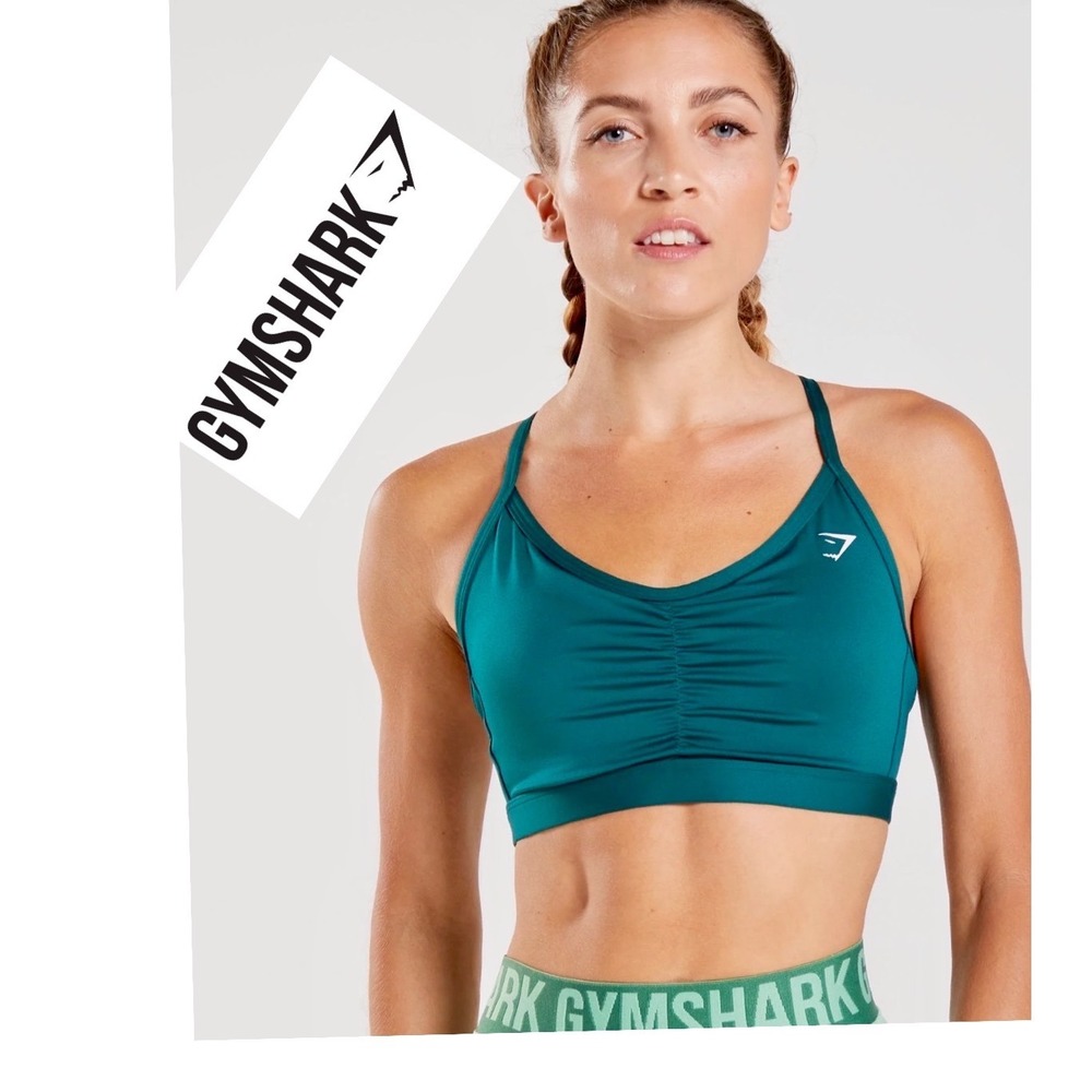Gymshark Ruched Training Sports Bra Teal Green Adjustable Straps Small Sporty